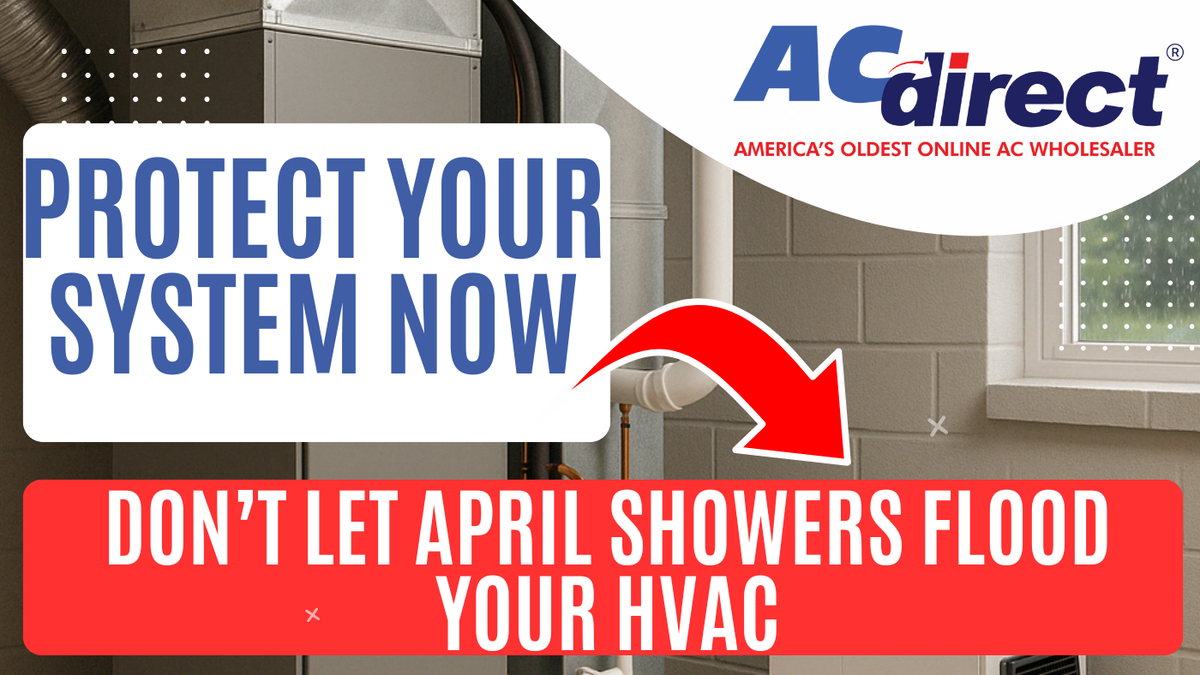 An HVAC system elevated and protected from spring flooding with smart accessories like a whole-home dehumidifier and moisture sensors, ensuring performance during Northeast storms.