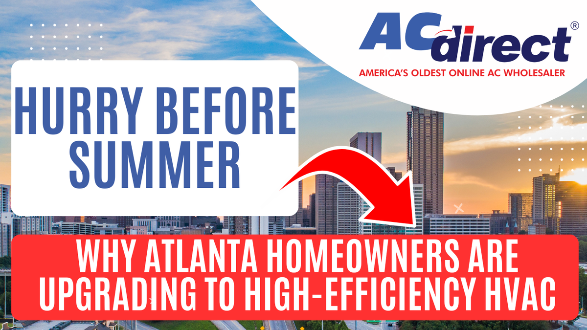 A professionally installed AC unit outside a brick Atlanta home, surrounded by flowering trees and spring greenery — representing seasonal HVAC upgrades.
