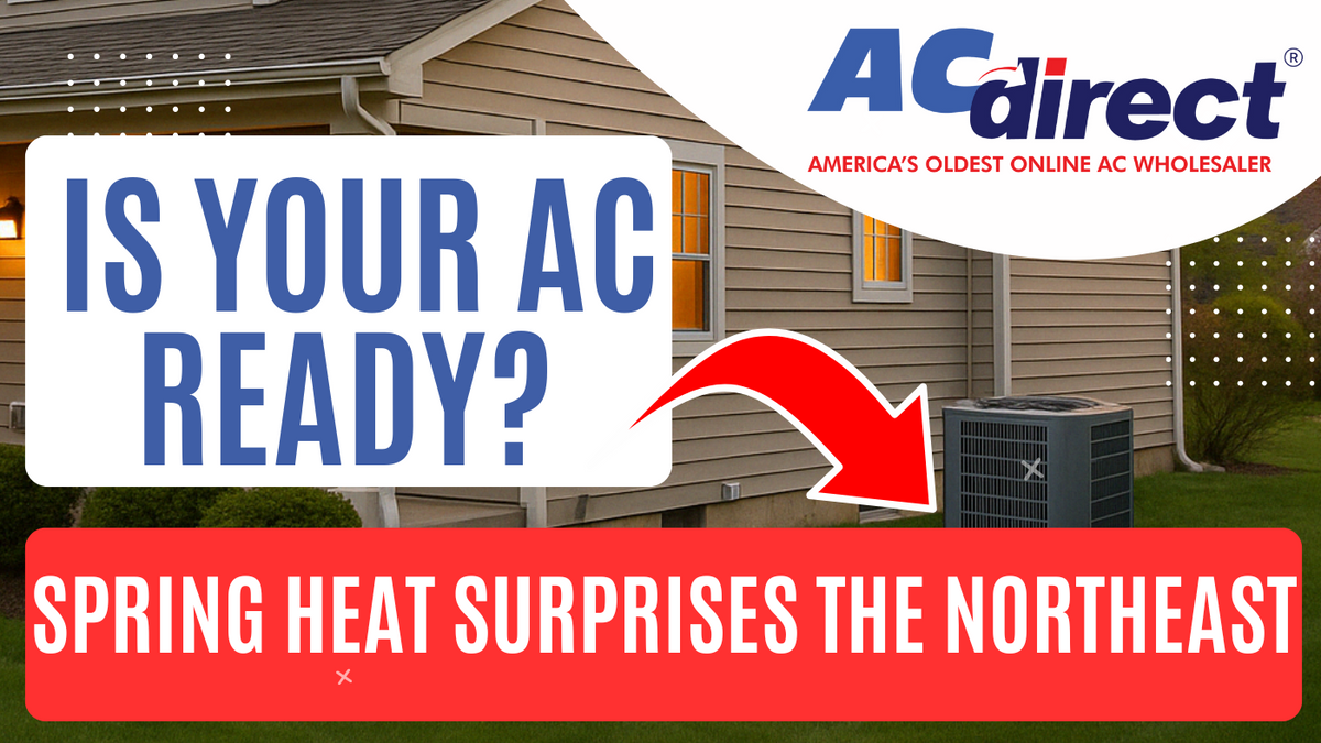 A two-story suburban home prepared for spring heat with a modern R-454B air conditioner visible on the side lawn.