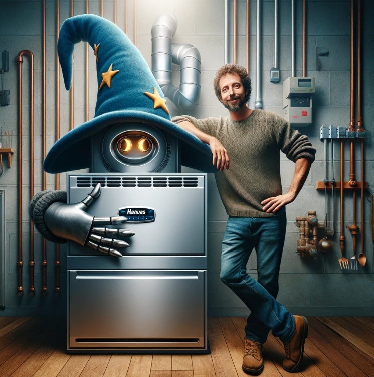 Image of a gas furnace being a wizard of heat