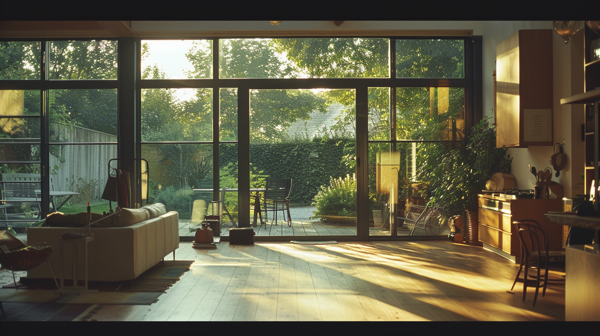 Double-glazed windows in a home, enhancing energy efficiency and HVAC performance.