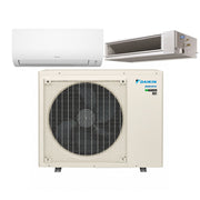 Daikin 3MXM24AVJU9 multi-zone mini-split heat pump system with compatible wall-mount and horizontal ducted air handlers for customized whole-home heating and cooling.