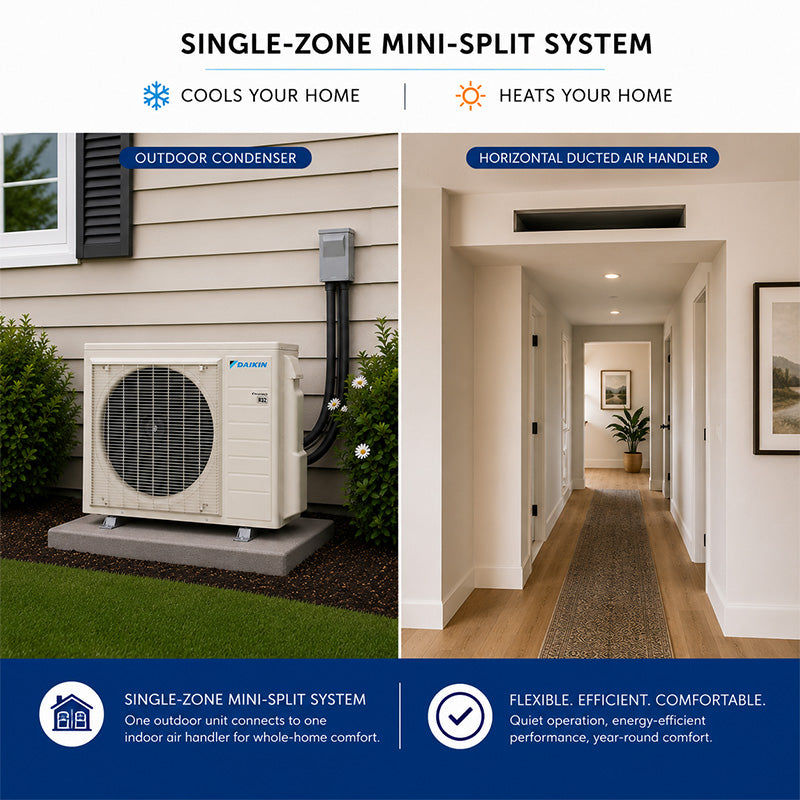Daikin Aurora single-zone horizontal-ducted mini-split system installed in a home