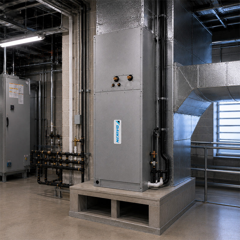 Daikin commercial split system air handler installed vertically