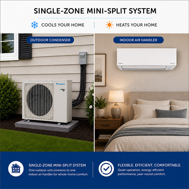 Daikin ENTRA single-zone mini-split system with outdoor condenser and wall-mounted indoor unit