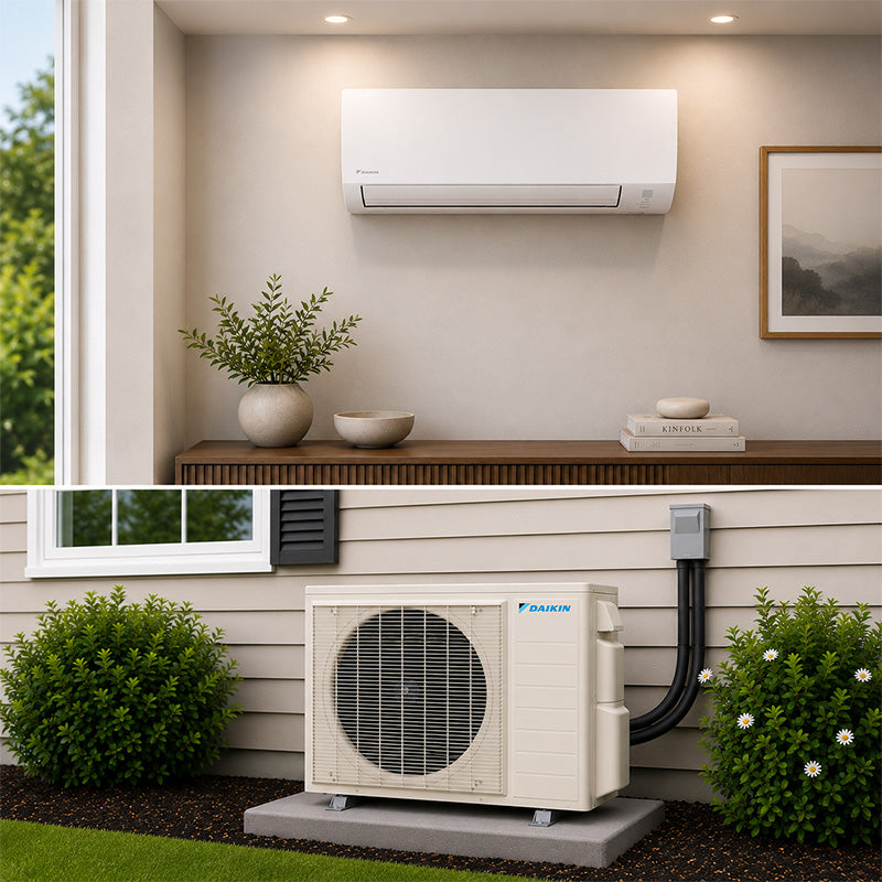 Daikin Polara wall-mount mini-split heat pump system installed in a residential home