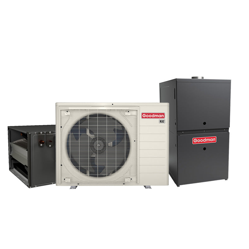 2-ton Goodman inverter AC system with evaporator coil and 80