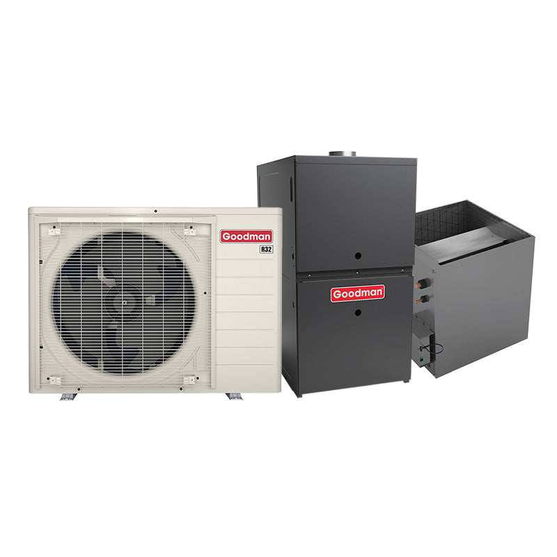 2-ton Goodman inverter AC system with evaporator coil and 80