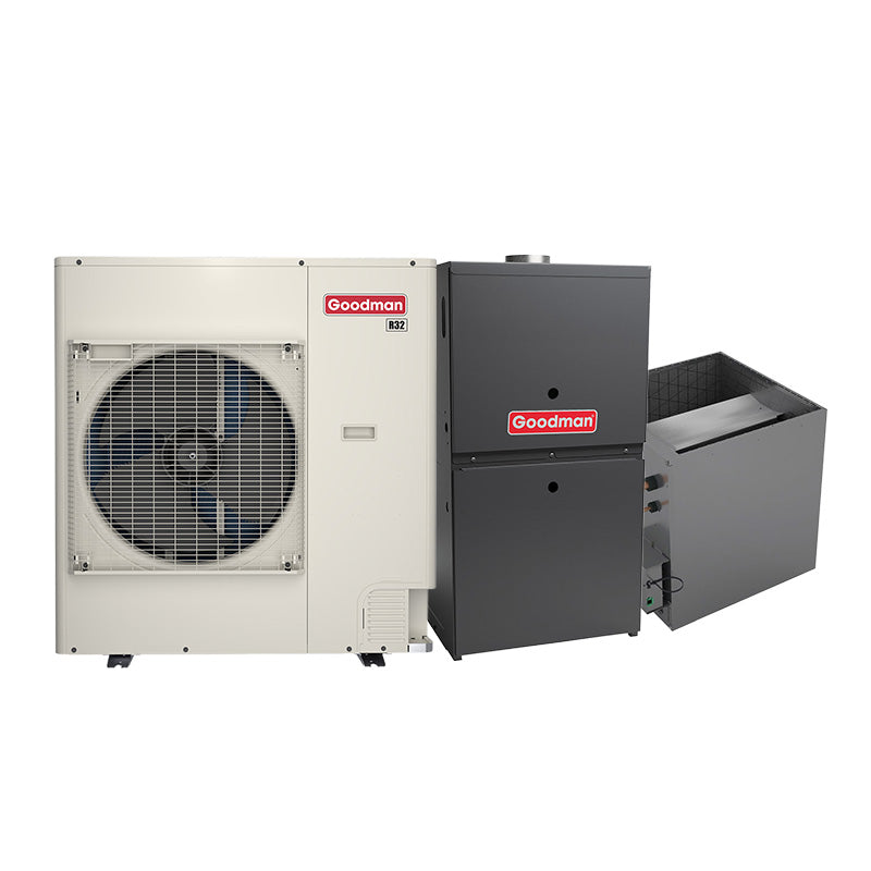 3-ton Goodman inverter AC system with evaporator coil and 80