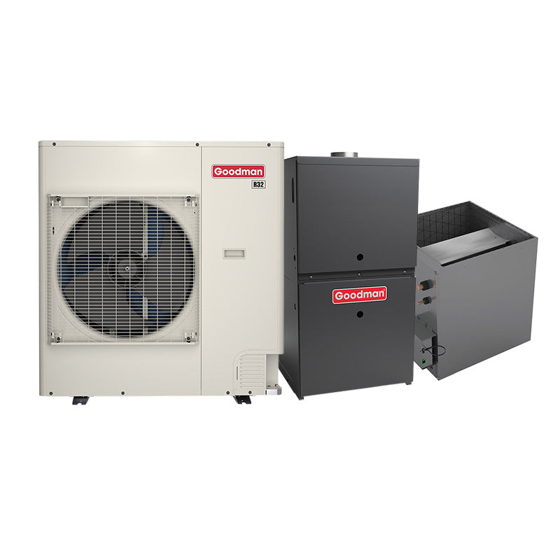3-ton Goodman inverter AC system with evaporator coil and 80