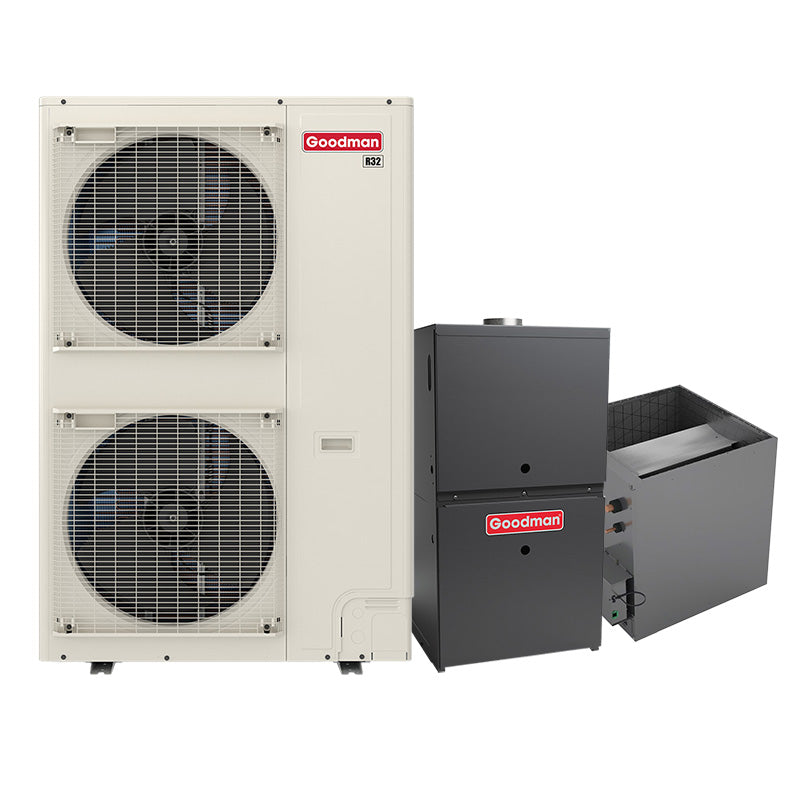 5-ton Goodman inverter AC system with evaporator coil and 100