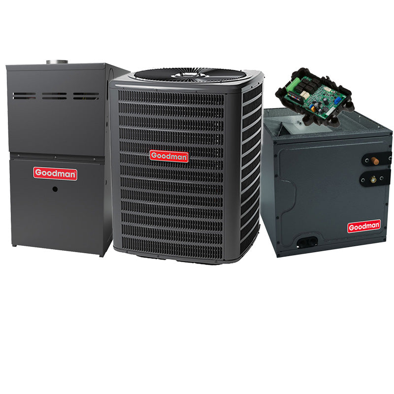 Goodman 1.5 Ton 14 SEER2 60000 BTU 80% Two-Stage Gas Furnace With R32 Air Conditioner Condenser And Coil System - Upflow