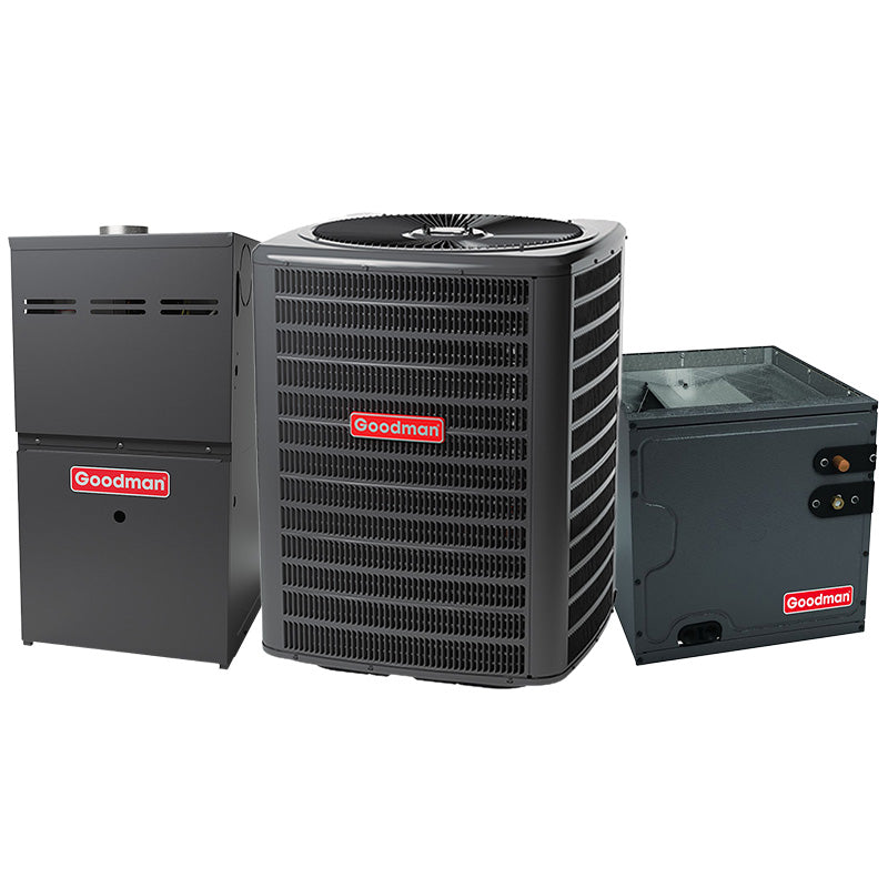 Goodman 2.5 Ton AC And 60000 BTU 80% AFUE Gas Furnace System | 15.2 SEER2 AC | Multi-Speed ECM Low NOx Furnace | Upflow | R32