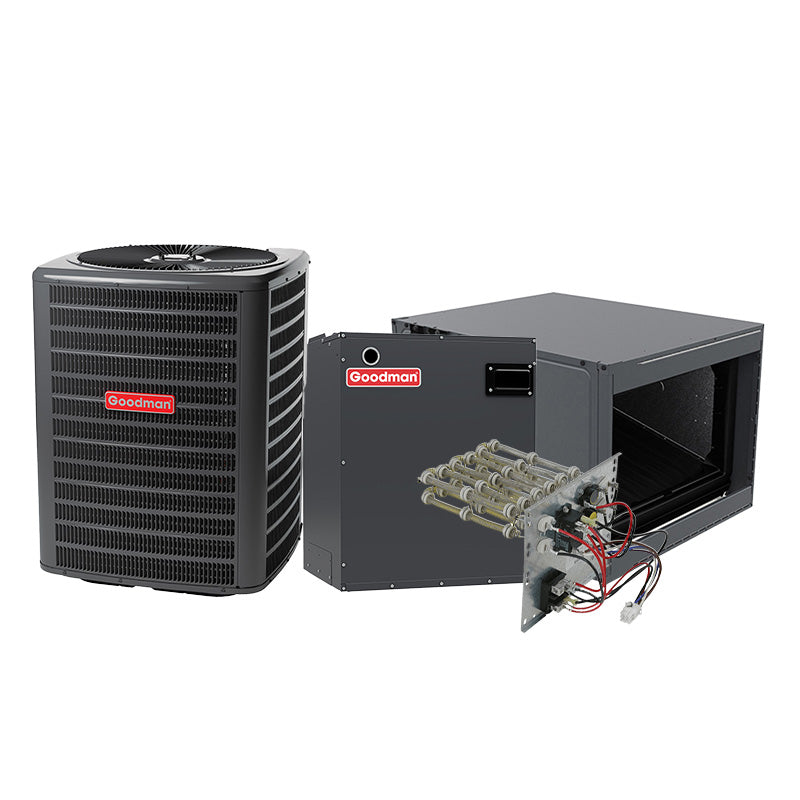 Goodman AC & Air Handler | 4 Ton 17.5 SEER2 2 Stage AC With Electric Heat - Horizontal R32 | For Very Mild Winter Climates