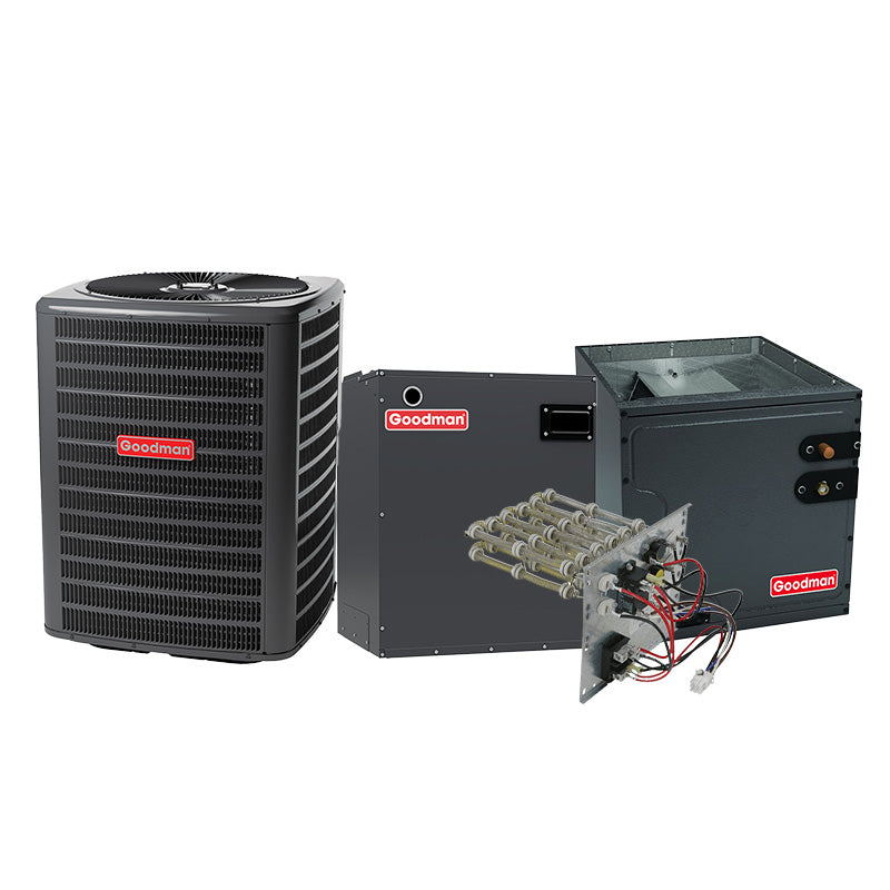Goodman AC & Air Handler | 2 Ton 18.5 SEER2 2 Stage AC With Electric Heat - Upflow R32 | For Very Mild Winter Climates