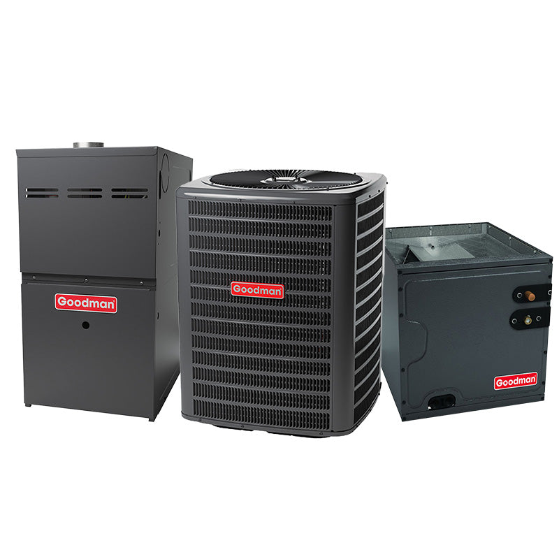 2-ton Goodman AC system with evaporator coil and 80