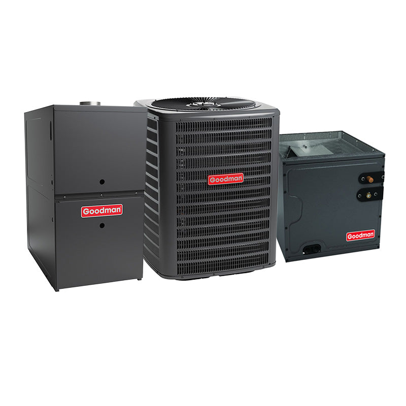 2.5-ton Goodman AC system with evaporator coil and 80