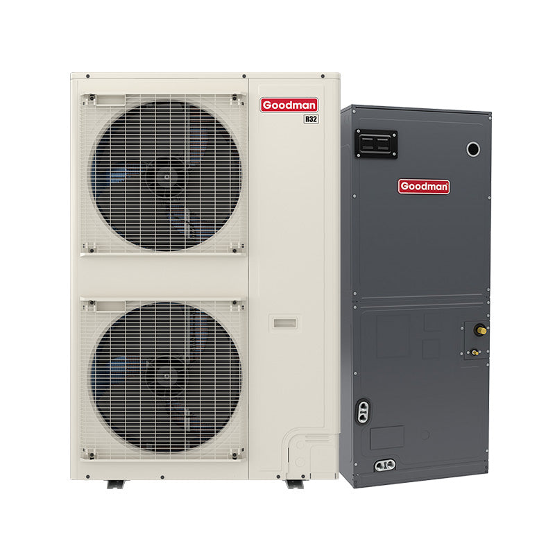 Goodman 2 ton heat pump split system with variable-speed inverter side discharge condenser (GZV9SA241C) with 4 ton air handler
