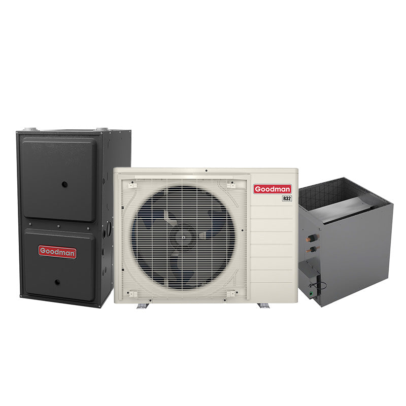 2-ton Goodman inverter AC system with evaporator coil and 60