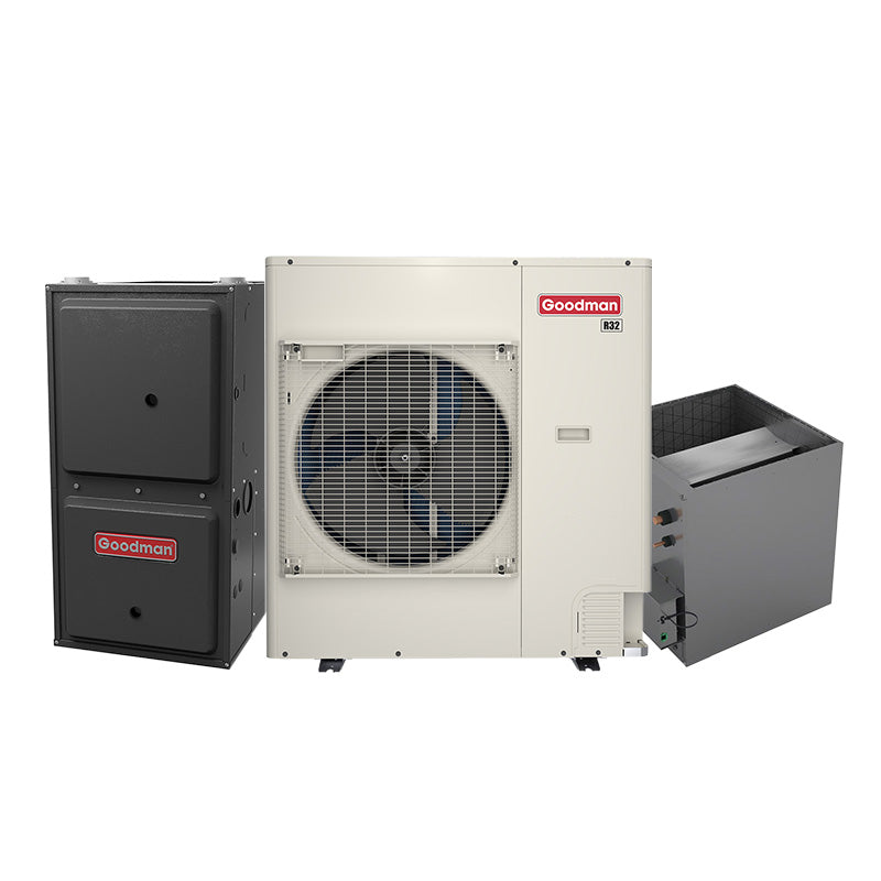 3-ton Goodman inverter AC system with evaporator coil and 80