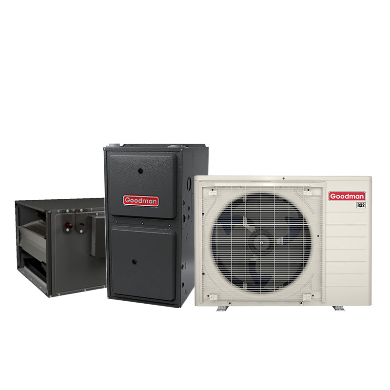 2-ton Goodman inverter AC system with evaporator coil and 60