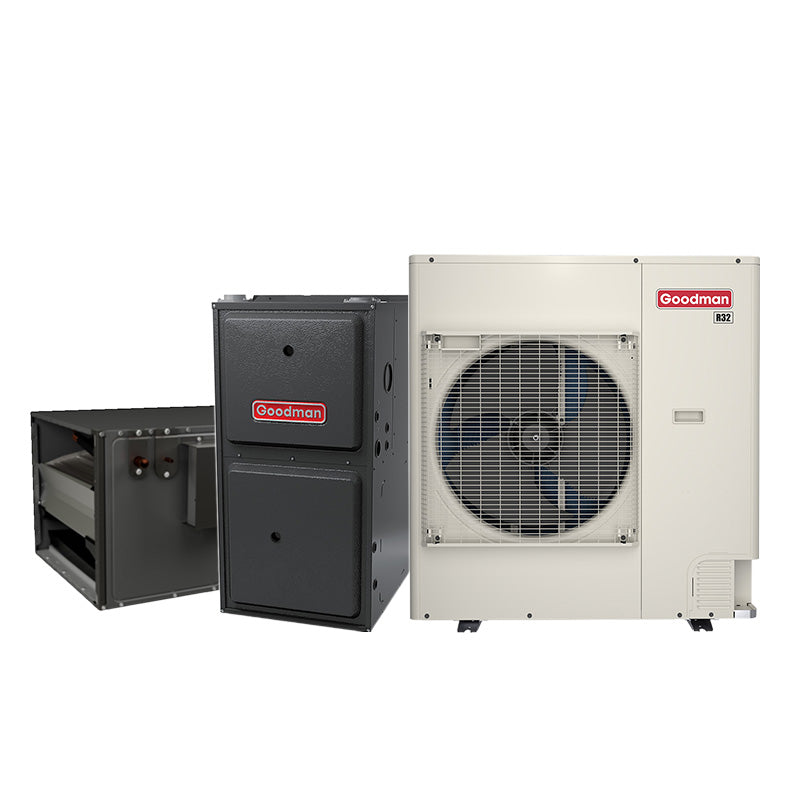 4-ton Goodman inverter AC system with evaporator coil and 100