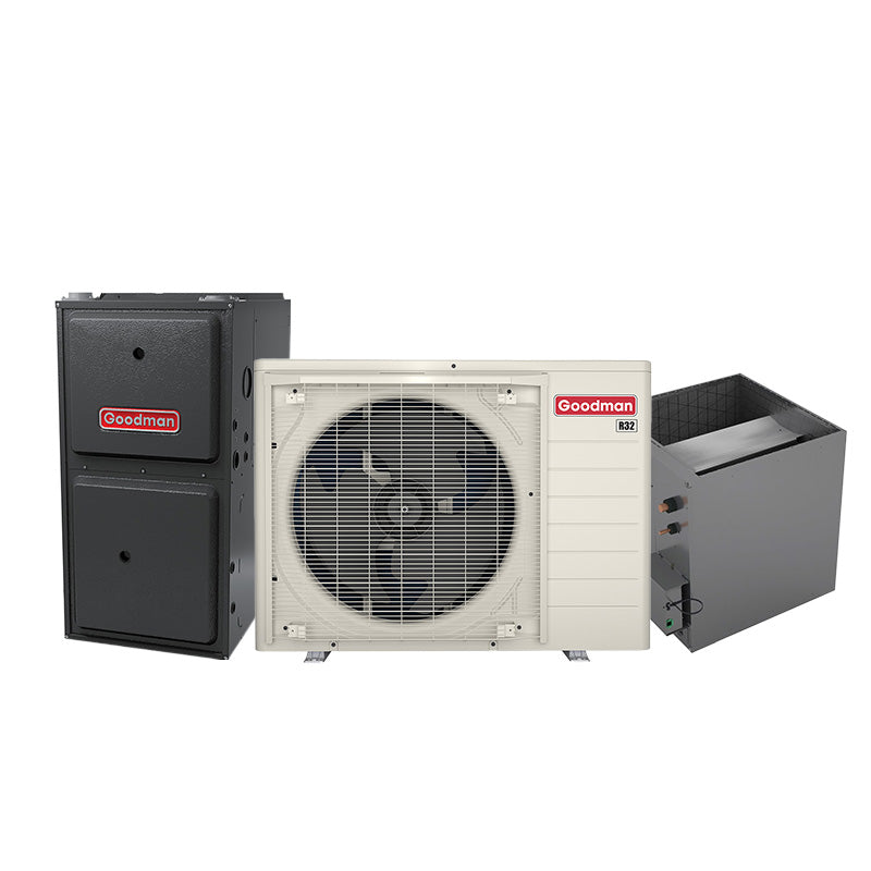 2-ton Goodman inverter AC system with evaporator coil and 60