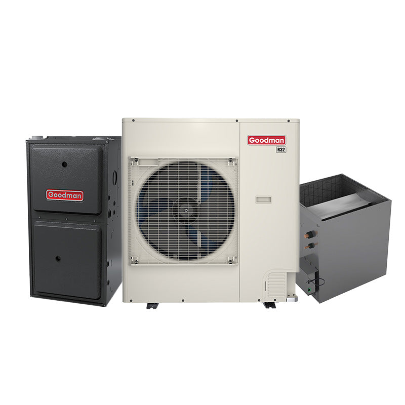 4-ton Goodman inverter AC system with evaporator coil and 100