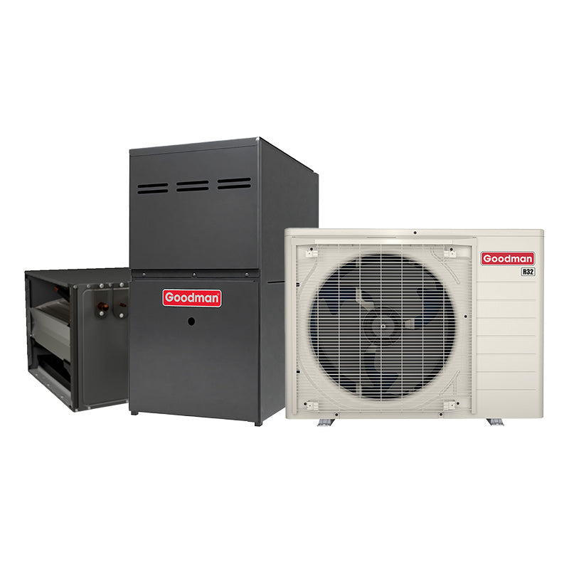 2-ton Goodman inverter AC system with evaporator coil and 80