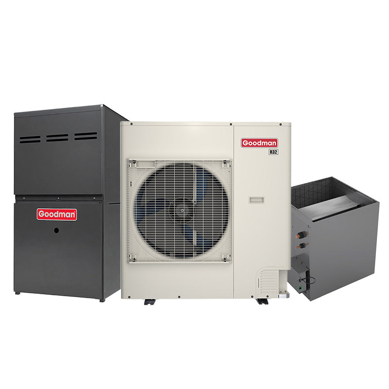 4-ton Goodman inverter AC system with evaporator coil and 80