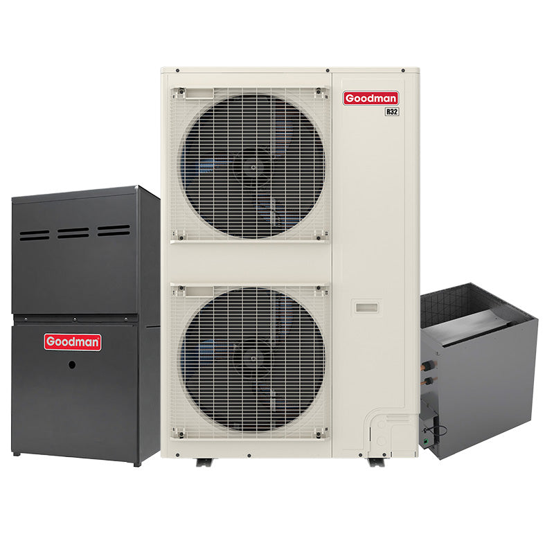 5-ton Goodman inverter AC system with evaporator coil and 80