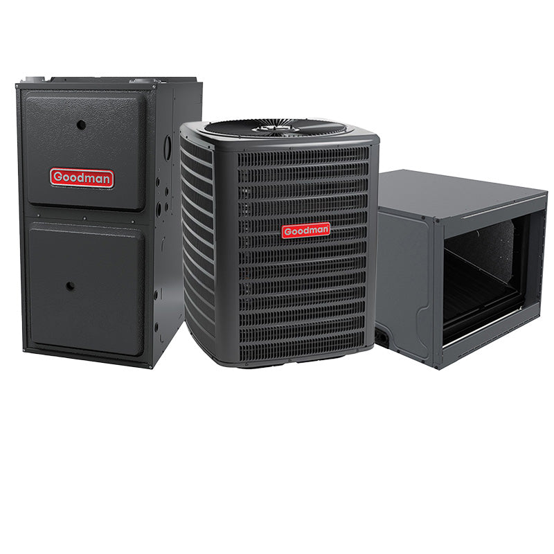Goodman Air Conditioning And Heating - 3.5 Ton 14.5 SEER2 AC With 100000 BTU 96% AFUE Two Stage Multi-Speed ECM Gas Furnace System - Horizontal | R32